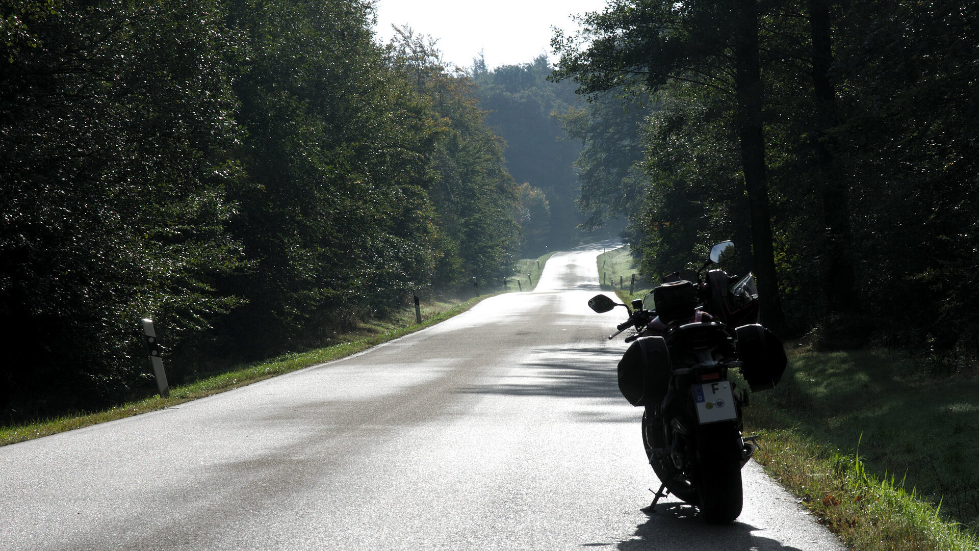 Landstraße zum Donnersberg mit Motorrad 