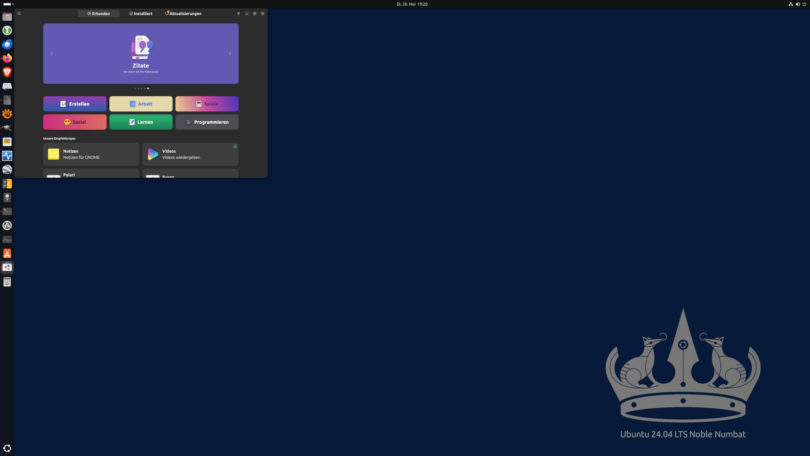 Ubuntu: Gnome Bildschirmansicht, Programmfenster links oben